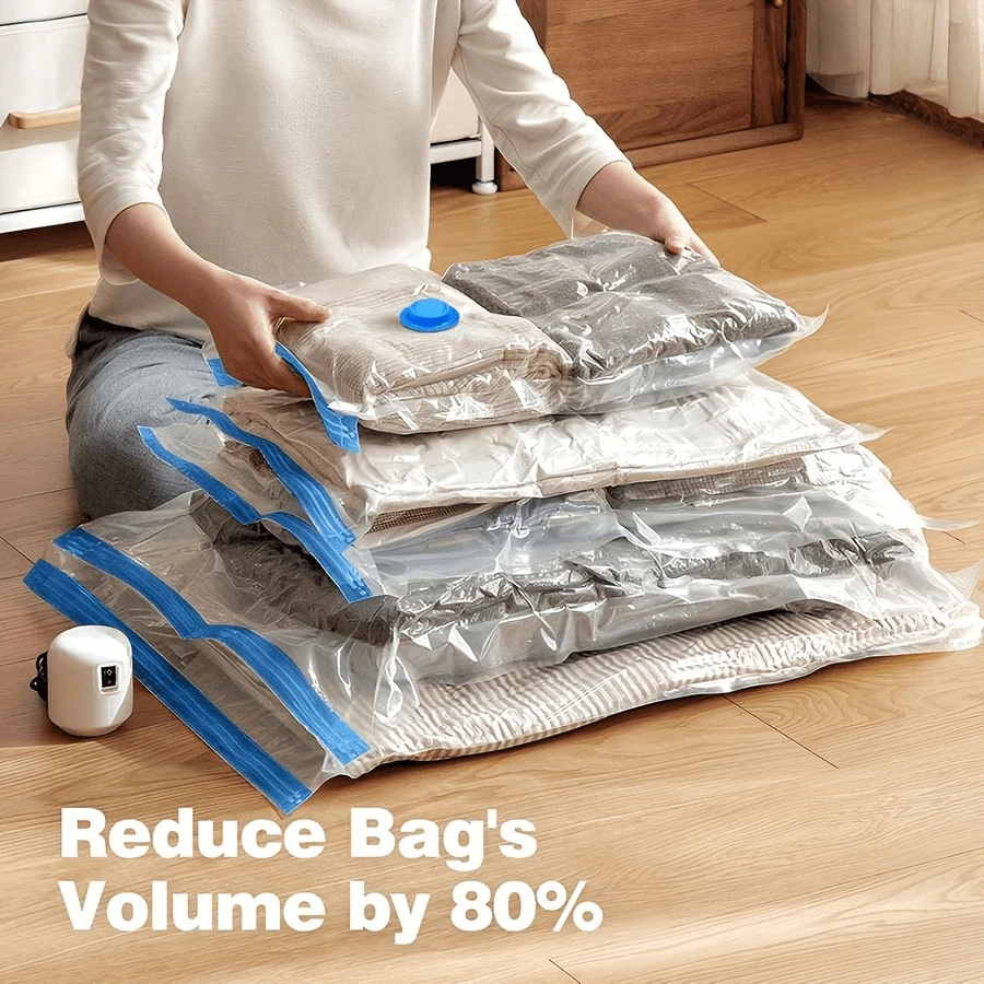 1/5/6 Peças Sacos de Armazenamento a Vácuo Super Grandes, Sacos Claros de Alta Qualidade para Itens Essenciais de Viagem, Roupas, Roupa de Cama, Cobertores, Conjunto de Sacos de Compressão com Bomba de Vácuo Manual, Sem Necessidade de Eletricidade