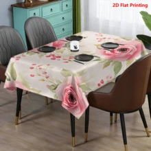 1/20pcs Tablecloth, Pink Rose Floral Pattern, Made Of Polyester Fabric, Woven, Suitable For Picnic, Camping, Wedding, Birthday, Buffet Restaurant, Spring Home Decor - Multicolor - View 15