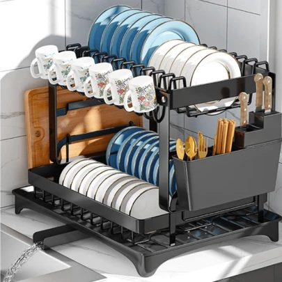 Lislark Dish Drainer Rack Kitchen With Drip Tray Sink Washing Plates Draining Board Cutlery Holder Cup,Kitchen Storage Racks Are Suitable For Storing Bowls, Plates, And Tableware