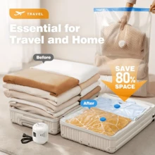 1/5/6 Peças Sacos de Armazenamento a Vácuo Super Grandes, Sacos Claros de Alta Qualidade para Itens Essenciais de Viagem, Roupas, Roupa de Cama, Cobertores, Conjunto de Sacos de Compressão com Bomba de Vácuo Manual, Sem Necessidade de Eletricidade - Especificações múltiplas - Visão 3