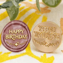 BAOFALI 1个蜡封头/7件套蜡封印章，包含“谢谢”、“生日快乐”、“爱意满满”等英文单词印章 - 英文单词蜡封印章 - 婚礼请柬蜡封 - 礼品包装蜡封