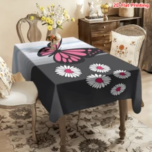 1/20pcs Tablecloth, Pink Butterfly & Daisy Pattern, Polyester Fabric, Woven, Suitable For Picnic, Camping, Wedding, Birthday, Buffet, Spring Home Decor - Multicolor - View 7
