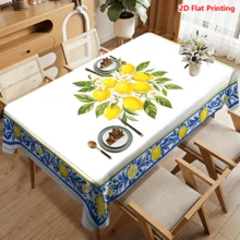 1/20 piezas Mantel con estampado floral de limón, con ribete azul y amarillo, adecuado para picnic, camping, boda, cumpleaños, bufé, decoración de primavera y decoración del hogar - Multicolor - Ver 14