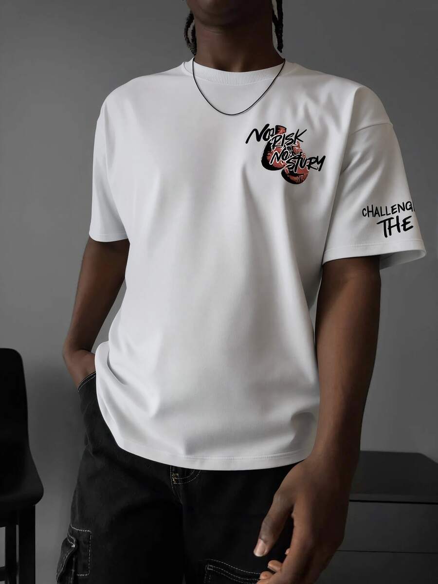 1pc Men's Summer Cool Cotton Casual Loose Fit Letter Print Short Sleeve T-Shirt - White - View 1
