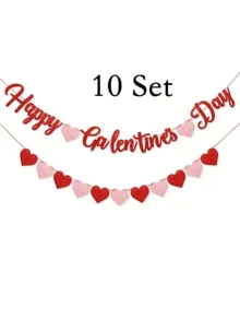 1 Set "Happy Galentine's Day" Banner - 9.8ft/3m Glitter Red "Happy Galentine's Day" Banner And 9.8ft/3m Red & Pink Glitter Heart Banner, Valentine's DIY Decor, Galentine's Day Decoration Sign, Heart Wreath - Multicolor - View 8