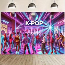 1 Stück K-Pop Party Hintergrund Banner - Neon Disco Bühnenbeleuchtungseffekt mit K-Pop Text - Nicht-elektrischer Fotohintergrund, geeignet für Geburtstag, Konzert, Live-Streaming - Innen-/Außenbereich Dekoration - strapazierfähiges Polyestermaterial, Disco Party Dekoration, Innen- und Außenbereich Verwendung, lebendige visuelle Effekte, kräftige Farben, hochwertige Stoffe, Feier Dekoration, Veranstaltungsplanung, 2D flach - Verschiedenfarbig - Übersicht 4