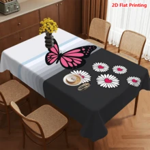 1/20pcs Tablecloth, Pink Butterfly & Daisy Pattern, Polyester Fabric, Woven, Suitable For Picnic, Camping, Wedding, Birthday, Buffet, Spring Home Decor - Multicolor - View 4