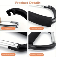 1个重型黑色婴儿车挂钩 - 牢固抓握，多用途包袋挂钩，适用于尿布包、钱包、购物袋、婴儿车和购物车 - 解放双手，方便行走和购物