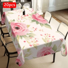 1/20pcs Tablecloth, Pink Rose Floral Pattern, Made Of Polyester Fabric, Woven, Suitable For Picnic, Camping, Wedding, Birthday, Buffet Restaurant, Spring Home Decor - Multicolor - View 11