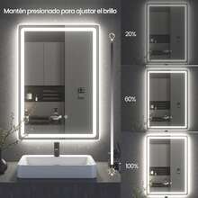 Espejo de baño táctil inteligente con luz led, espejo cuadrado, botón de ajuste de temperatura tricolor libre de toque con un solo clic, función inteligente antiniebla, pantalla de función de memoria de tiempo, 70 * 50 cm, montado en la pared, adecuado para duchas, dormitorios, Cosméticos - Blanco - Ver 4