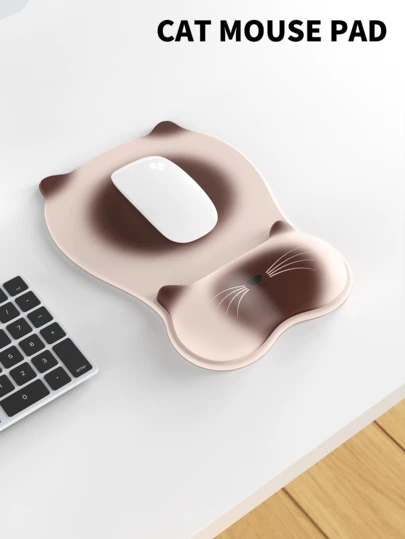 1 Silicone Cat Shaped Silicone Wrist Mouse Pad With Cartoon Color, Leopard Print Texture, Thickened Ergonomic Mouse Pad, With Wrist Rest, Computer Mouse Pad To Relieve Pain, Coaster, Keyboard Wrist Rest, Non Slip PU Base