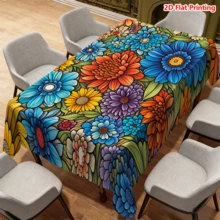 1/20pcs Floral Tablecloth, Colorful Daisy Pattern, Made Of Polyester Fabric, Woven, Suitable For Picnic, Camping, Wedding, Birthday, Buffet Restaurant And Spring Home Decor - Multicolor - View 2