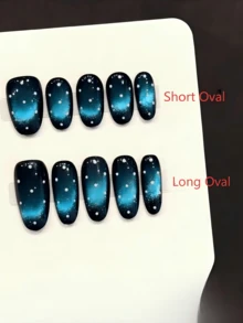 10片椭圆形/长椭圆形手工按压式美甲贴纸，适合派对和日常佩戴，“星空蓝天”渐变蓝黑色星光闪亮白点，椭圆形/长椭圆形美甲贴纸，易于粘贴。10片Y2K手工按压式美甲贴纸，适合女孩和女士在节日派对和日常佩戴。 - 寶藍色 - 查看 13
