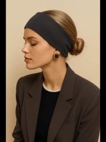 Solid Color Sports Headband, Casual Style, Gym Headband, Hairband, Sweatband, School Supplies, College Women's Autumn/Winter Hair Accessory, Suitable For Holiday Outfits, Women's Elegant Scarf, Ladies Headscarf, Soft Headwrap Women Hair Accessories Elegant Head Scarf - Black - View 2