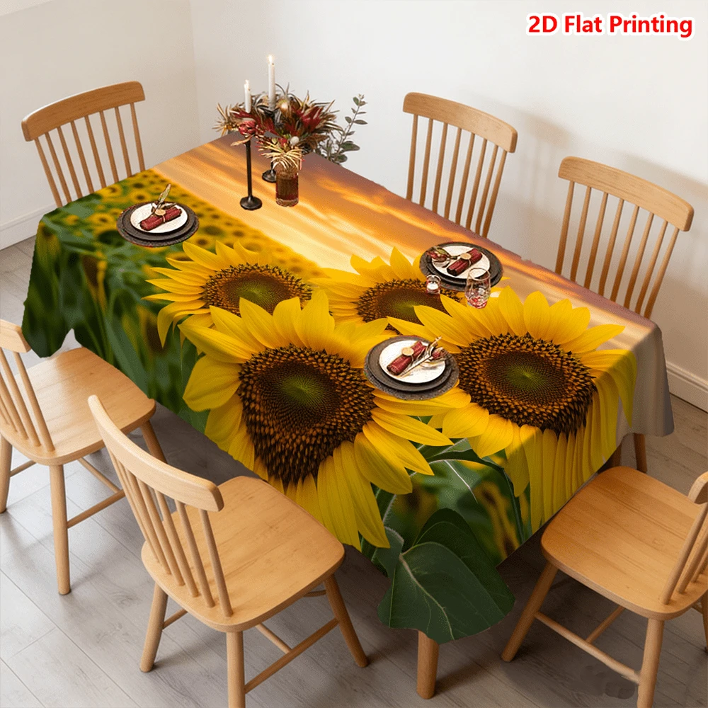 1/20pcs Sunflower Field Tablecloth, Vibrant Sunset Pattern, Polyester Material, Suitable For Outdoor Picnic, Camping, Wedding, Birthday Party, Spring Decor, Home Decor - Multicolor - View 1