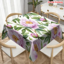 1/20pcs Pink Peony Floral Pattern Polyester Tablecloth, Woven, Suitable For Picnic, Camping, Wedding, Birthday, Buffet, Spring Home Decor - Multicolor - View 8