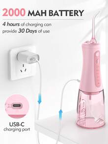 sejoy Cordless Portable Water Flosser, 5 Cleaning Modes, 6 Nozzles, Dental Professional Oral Cleaner, Effectively Cleans Teeth And Improves Oral Health - 粉色 - 查看 4