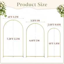 3 Pack Metal Arch Backdrop Stand(7.2FT/6.6FT/6FT), Decorative Balloon Arch Stand, Easy Assembly Gold Wedding Arch, Stable Backdrop Arch Stand For Wedding Ceremony, Birthday Party, Baby Shower - 金色 - 查看 2