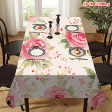 1/20pcs Tablecloth, Pink Rose Floral Pattern, Made Of Polyester Fabric, Woven, Suitable For Picnic, Camping, Wedding, Birthday, Buffet Restaurant, Spring Home Decor - Multicolor - View 12