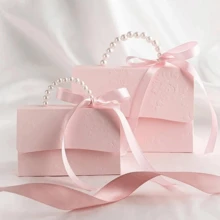 10个粉色珍珠纸礼盒，适合用作婚礼回礼、伴娘礼物、派对礼物，配有丝带，是情人节、新娘送礼会、婴儿送礼会及其他特殊场合的理想礼物。 - 彩色 - 查看 7