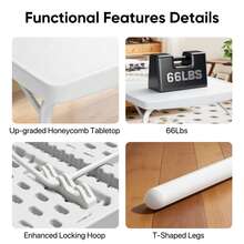 Tilting TV Tray Folding Table 22" Height Adjustable, Portable Multifunctional Portable Eating Dinner And Laptop Drawing Table On Bed Sofa - White - View 9