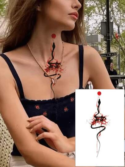1pc Sexy Sci-Fi Snake Skin Temporary Tattoo Sticker, Allows You To Express Your Personalized Freely, Can Cover Scars And Wounds, Add A Mystical Aura To Your Skin, Suitable For Waist, Arms, Unisex, Easy To Apply And Remove, Professionally Crafted