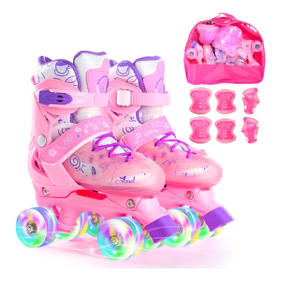 Adjustable 4-Wheel Transparent Skates With Light-Up Equipment - White - View 1