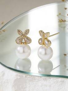 1 Pair Minimalist Zirconia Round Stud Earrings, Suitable For Daily Wear - Gold - View 3