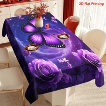 1/20pcs Purple Butterfly Rose Tablecloth, Polyester Outdoor Picnic Camping Wedding Birthday Party Restaurant Self-Service Dinner Spring Home Decor - Multicolor - View 5