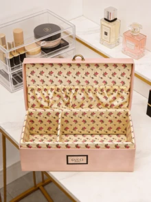 Gucci 花卉图案首饰盒，长方形，大容量，复古风格，收纳盒，礼品盒，花卉设计，粉色，首饰整理盒，复古风，装饰盒，纪念盒 - 粉色 - 查看 4