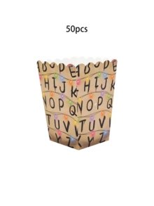 10pcs/30pcs/50pcs Spooky Rustic Alphabet Paper Popcorn Boxes Disposable Retro Popcorn Bowls Square Buckets Containers Tub Paper Cups Holders Party Decorations Retro Scary House Run Themed Plates For Boys Girls Holiday Stranger Birthday Party Supplies - Multicolor - View 7
