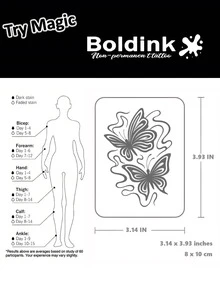 Boldink 1张优雅的心形、蜜蜂、蝴蝶装饰性临时防水纹身贴纸，持久1-2周，果汁纹身贴纸，秋冬季理想的身体装饰，深受女性和时尚达人的喜爱 - 黑色 - 查看 6