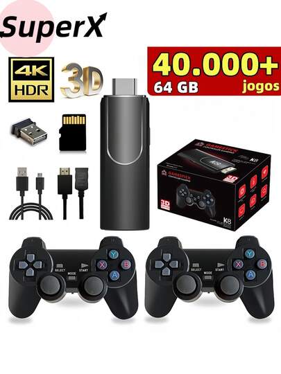 Videogame Stick 2-Console 4K , 64 Gb , 40,000 Jogos + 2 Controladores  Para PSP PS1 GBA