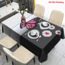 1/20pcs Tablecloth, Pink Butterfly & Daisy Pattern, Polyester Fabric, Woven, Suitable For Picnic, Camping, Wedding, Birthday, Buffet, Spring Home Decor - Multicolor - View 2