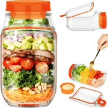 1pc Salad Container With Side Opening And Leak-Proof Lid, Suitable For Vertical Layering With Built-In Dressing Container, Great For Reusable And Portable Lunch At Office, Picnic And Travel. - Microwave, Dishwasher And Refrigerator - Sealed Salad Container With Dressing Cup, Stackable Design For Meal Prep, Lunch, Dinner, Office, Travel - Multicolor - View 2