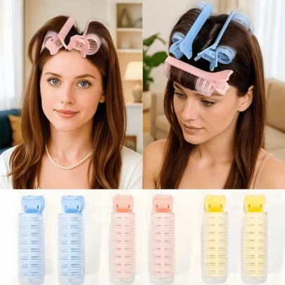 2/3件套圆形卷发器 - 塑料造型工具，适合长发和短发，自然波浪蓬松设计，简约优雅风格，女士DIY美发配饰（情人节礼物）免加热卷发套装，带自粘挂钩 - DIY蓬松造型工具，适合所有发质 免加热卷发棒套装，带自粘夹子