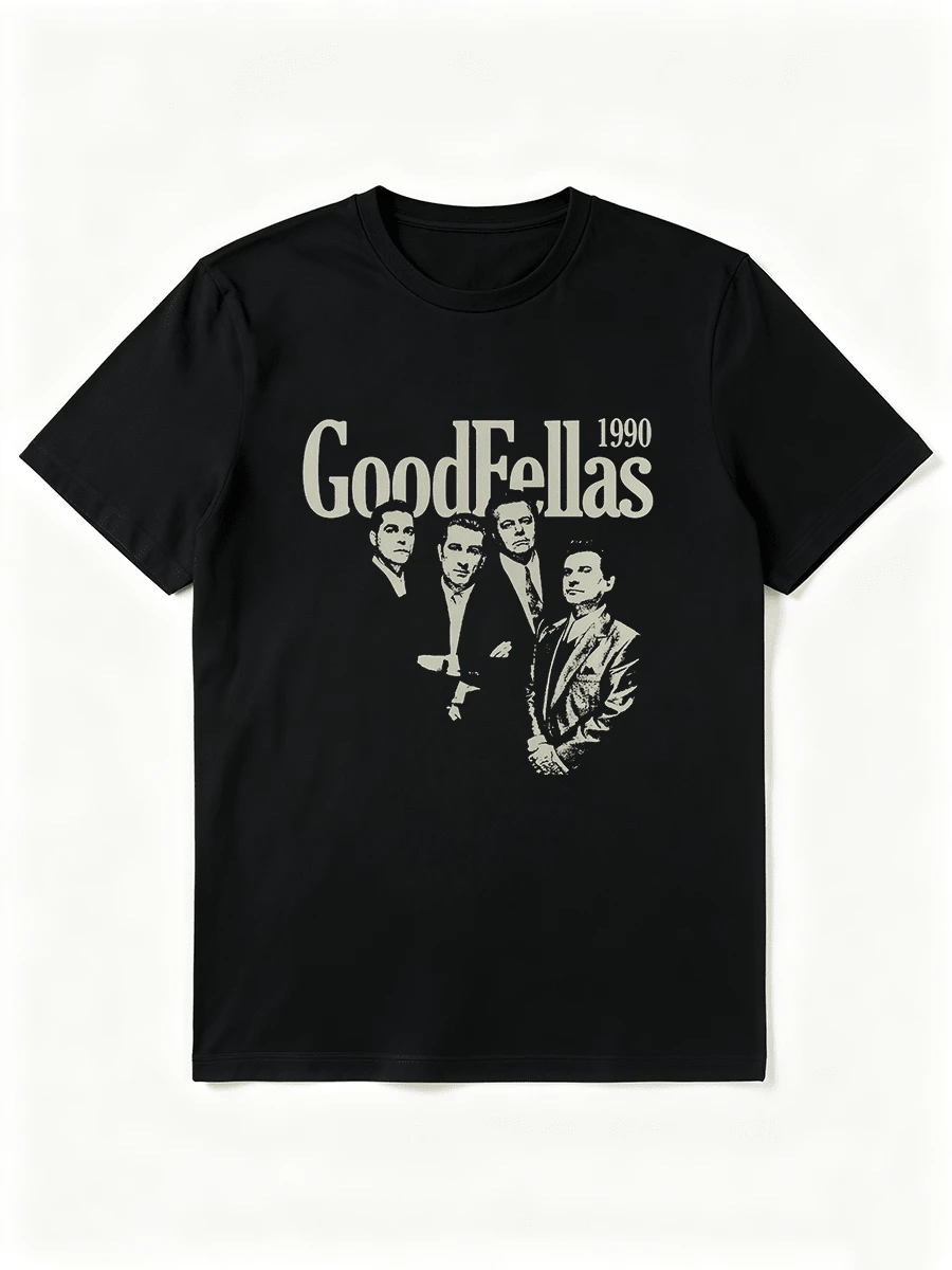 Camiseta gráfica 1990 para hombres - Camiseta casual de verano negra con estampado blanco, cuello redondo, manga corta, mezcla de poliéster ligera para atuendo casual - Negro - Ver 1