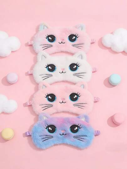 1pc/4pcs Kids Comfortable Blackout Cute Cartoon Plush Cat Sleep Mask, Silky Soft, Sleep Aid, Suitable For Daily Comfortable Sleep, Gift Giving