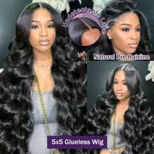 200% Density Water Wave 13x6 13x4 Lace Front Wig, Mixed Hair, High Definition Lace Frontal No Glue, 5x5 High Definition Transparent Lace Closure Wig, Pre-Plucked, With Baby Hair, Women's Glue-Less Air Wig, With Baby Hair, Women's High Density Brazilian Virgin Hair 10-14 Inch Bob Wig - Natural & Black - View 3