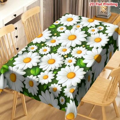 1/20pcs Tablecloth With Daisy Flower Pattern Spring Theme Polyester Fabric Machine Made Perfect For Picnic Camping Wedding Birthday Restaurant Buffet Home Decor