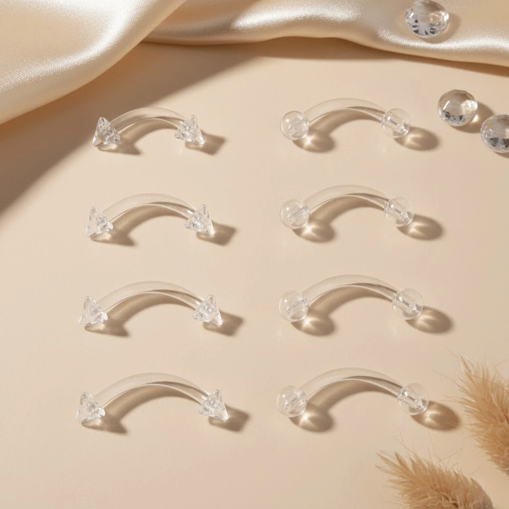 8-10pcs Clear Curved Barbells Retainer 16G Plastic Eyebrow Earring Lip Helix Tragus Rook Bars 6-12 Mm Labret Flexible Retainers Acrylic Bioflex Piercing - Clear - View 1