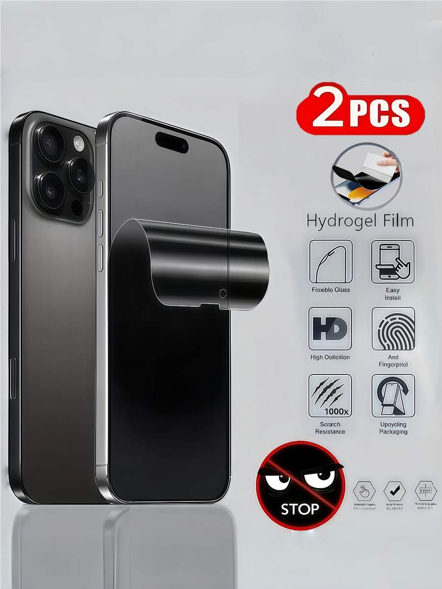 Privacy Anti-Spy Mobile Phone Film Hydrogel Screen Protector 2pcs Privacy Screen Protector Film [Non-Glass Material] Compatible With IPhone 17/16 Pro Protects Privacy Supports Face ID Self-Healing Function Spring Gift Anniversary