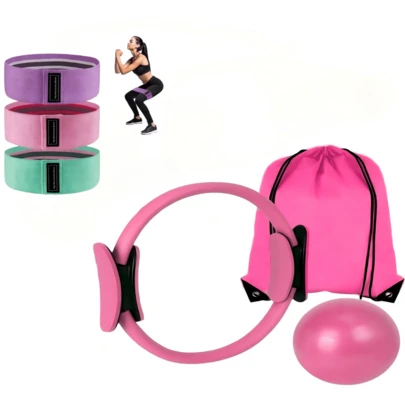 6pcs Yoga & Pilates Set - Women's Home Fitness Equipment, Includes Pilates Ring, Drawstring Bag And 3 Non-Slip Resistance Bands. Suitable For Leg, Arm, Thigh And Other Body Part Exercises At Home. Suitable For Gym, Sports, Home Workout, Fitness Accessories, Yoga & Pilates Training Set, Ideal Gift For Yoga And Fitness Enthusiasts, Men And Women, Fitness Accessories, Pilates Yoga Mat Accessories