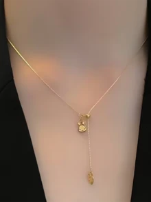 1pc Rabbit & Carrot Design Necklace, Elegant Rabbit Carrot Pull Pendant Clavicle Chain, Easter Gift - Gold - View 4