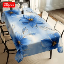 1/20 piezas Mantel de poliéster con patrón floral azul, tejido, adecuado para picnic, camping, boda, cumpleaños, buffet de restaurante, decoración del hogar de primavera - Multicolor - Ver 15