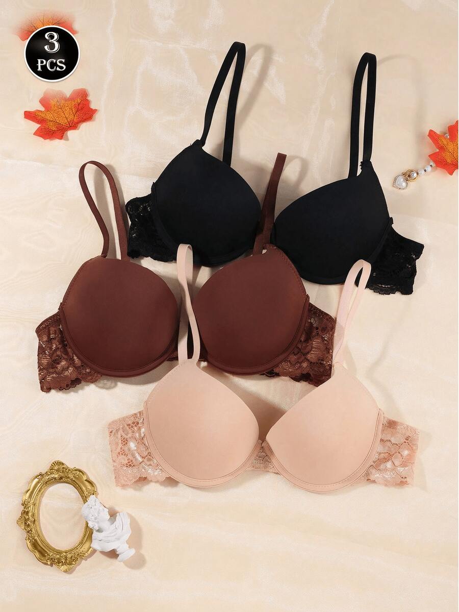 3pcs/Set Women's Supportive Bras, Comfortable Breathable Underwire Bras, Essential For Summer - Multicolor - View 1