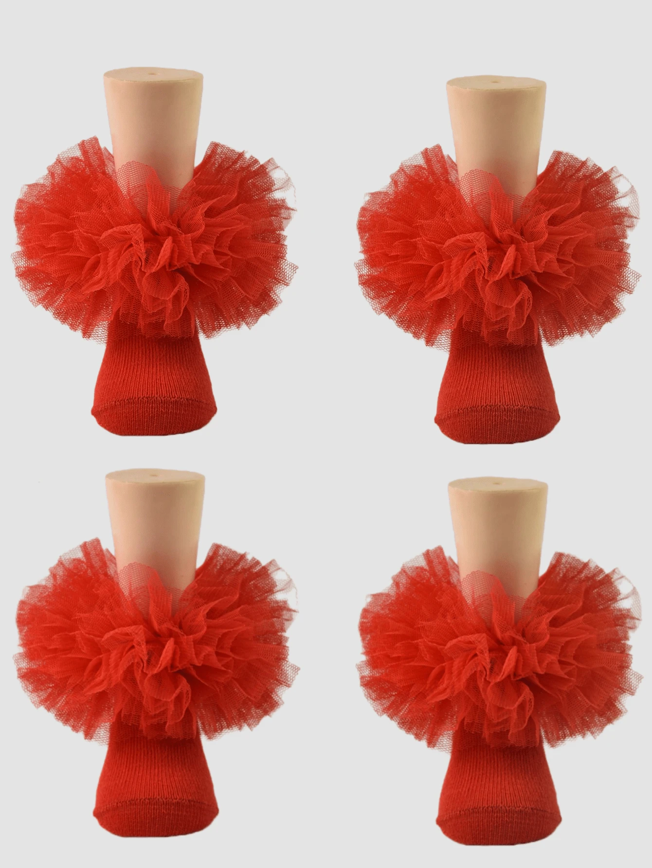 2双女童荷叶边婴儿公主袜，蓬松大荷叶边 - 彩色 - 查看 1