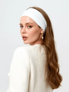 1pc Solid Yellow Sports Yoga Headband, Sweat Absorbent Elastic Hairband For Men & Women, Running, Fitness, Hair Accessories Women Head Scarf Work Out Sweatband - White - View 5