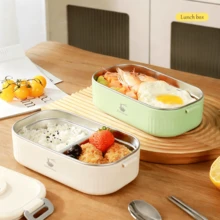 Rectangular Bento Box, Two-Compartment Insulated Lunch Box, Student Lunch Box, 304 Stainless Steel, Vacuum Insulated, Keeps Food Warm For 12 Hours, Microwave , Leak-Proof And Portable - White - View 2