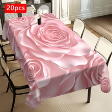 1/20pcs Tablecloth, Pink Rose Pattern, Polyester Fabric, Woven, Elegant Floral Design, Suitable For Picnic, Camping, Wedding, Birthday, Buffet, Spring Home Decor - Multicolor - View 12